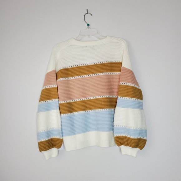 NWT Lumiere Multi-Stripe Balloon Sleeve Sweater. - Picture 8 of 10